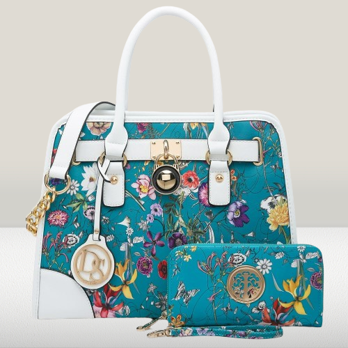 Floral Elegance: 2-Piece Women's Top Handle Handbag Satchel Set
