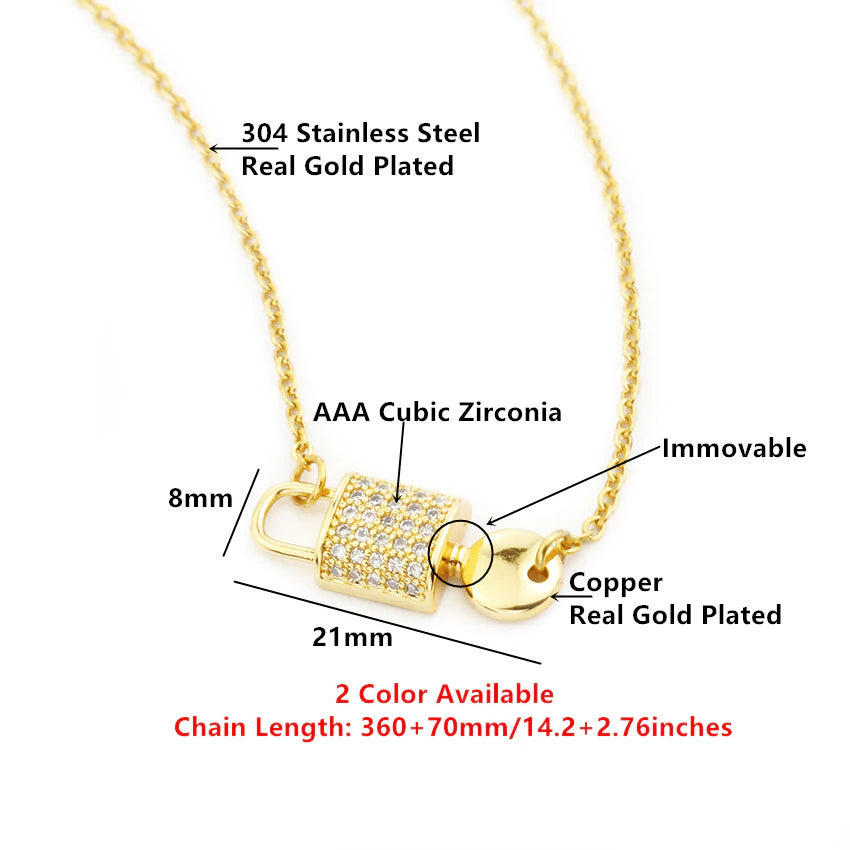 Professional title: "Stainless Steel Lock and Key Pendant Necklace for Women - Crystal Fashion Jewelry"