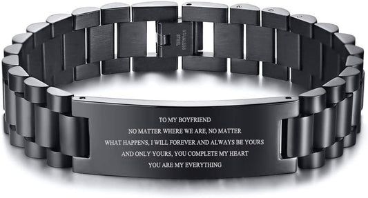 Personalized His & Hers Stainless Steel Love Quote Engraved Couple Link Bracelets Wristband for Lover Husband Wife Boyfriend Girlfriend,Valentine'S Day Gift