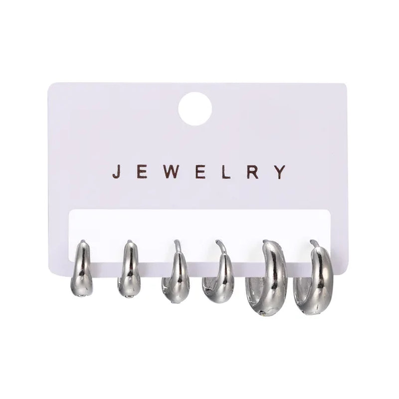 6Pcs/Set Stainless Steel Minimalist Huggie Hoop Earrings for Women Simple Metal Circle Small Earrings Punk Unisex Rock Jewelry